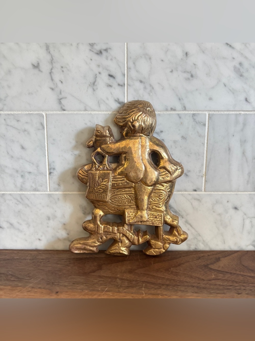 Vintage Brass Boy in Tub Bathroom Wall Hanging